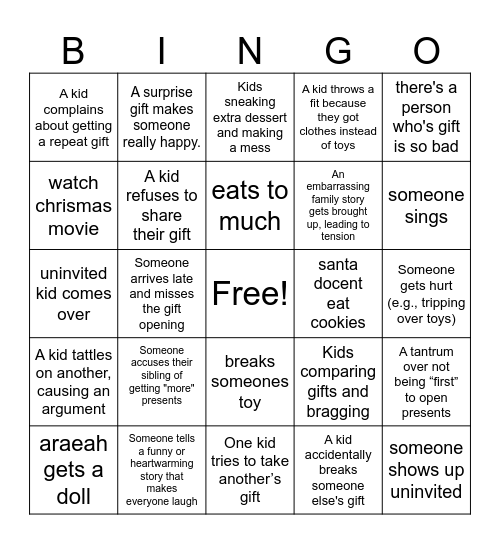 chrismas bingo Card