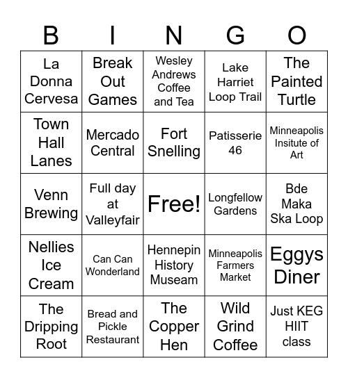 Minneapolis Bingo! Bingo Card