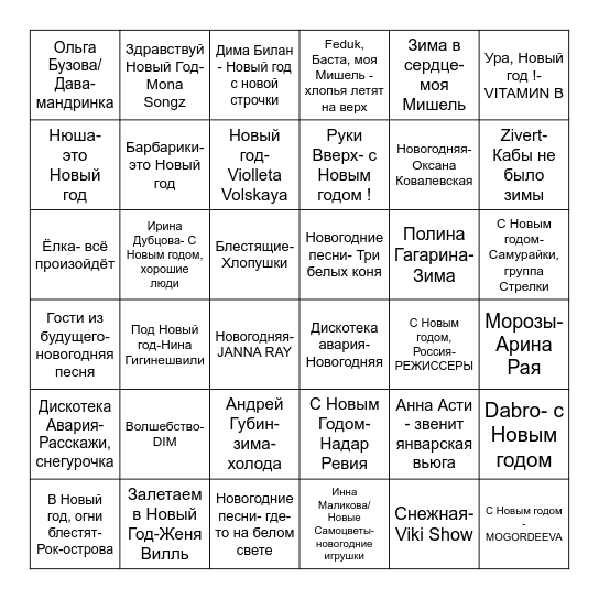 Новогодние бинго Bingo Card