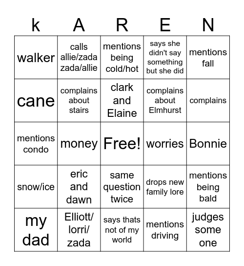 kk bingo Card