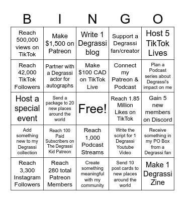 Degrassi Kid's January 2025 Bingo Card Bingo Card