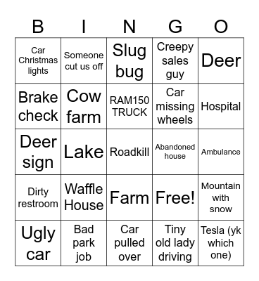 Road-trip Bingo Card