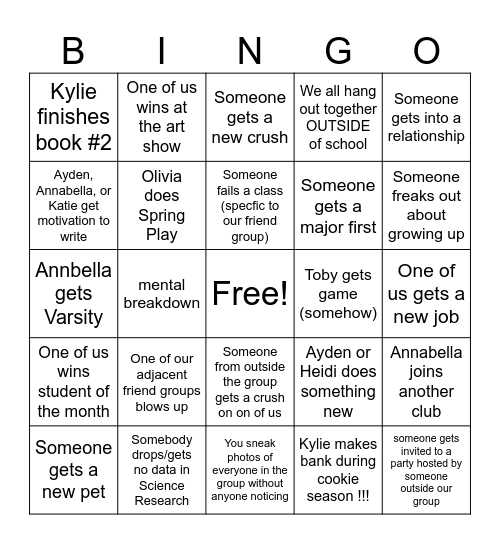 Friend Bingo Card