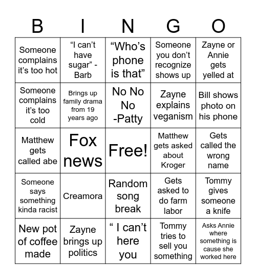 McCormick Bingo Card