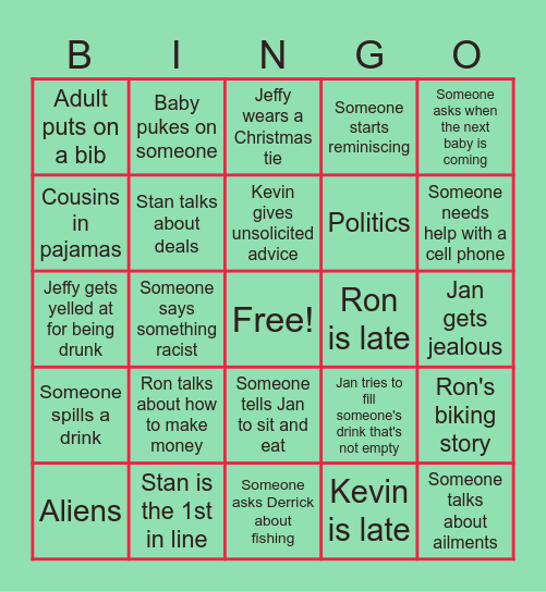 Christmas Family Bingo Card