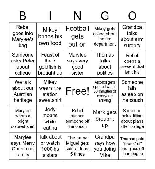 Jillian’s Christmas Bingo Card