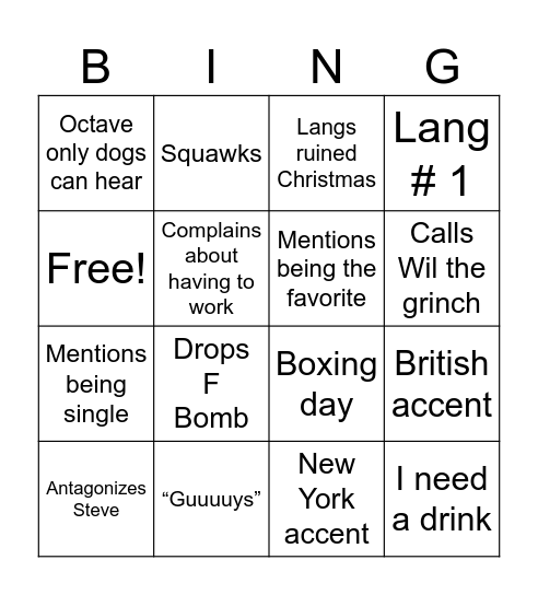Lang Family Lashback Bingo Card