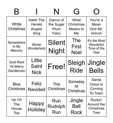 Holiday Hits Bingo Card