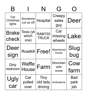 Road-trip Bingo Card