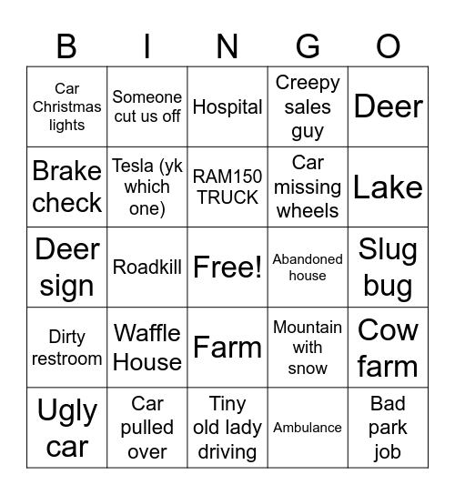 Road-trip Bingo Card