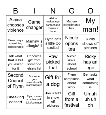 Family Christmas Bingo Card