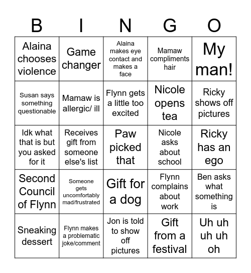 Family Christmas Bingo Card