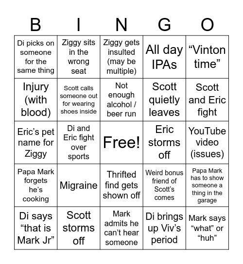 Vinton Christmas Bingo Card