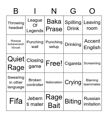Balkan Rage Bingo Card