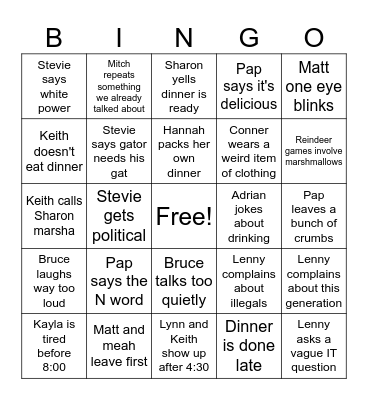 Family Christmas Bingo Card