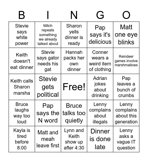 Family Christmas Bingo Card