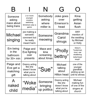 CHREWWD Family Xmas Bingo Card