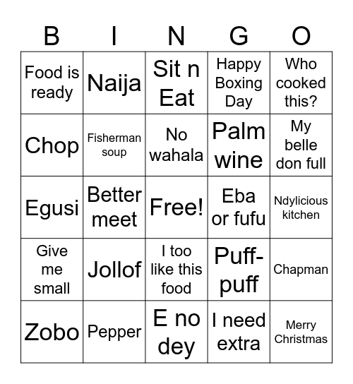 Sit n Eat With Ndylicious Kitchen Bingo Card