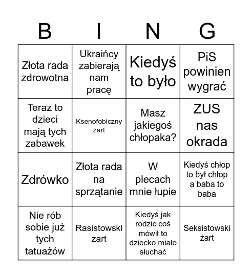 Święta 2024 Bingo Card