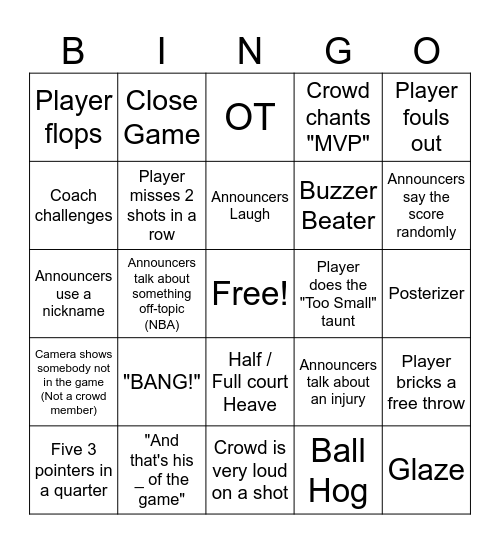 NBA Bingo Card