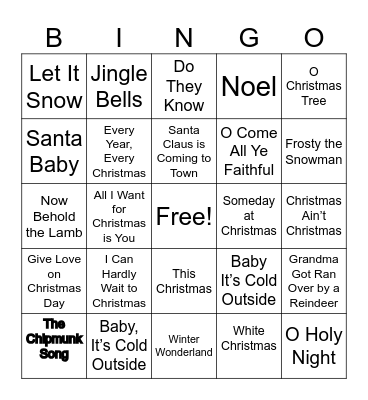 Christmas Song Bingo Card