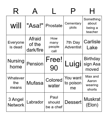 Ralph Christmas Bingo Card