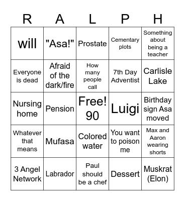 Ralph Christmas Bingo Card