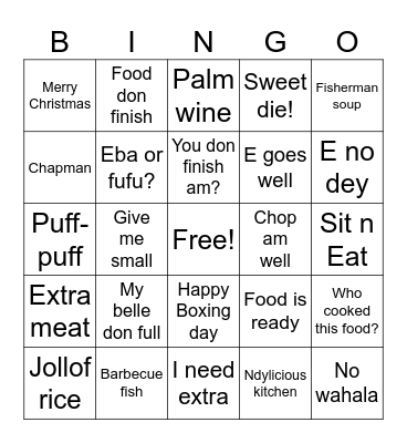 Sit n Eat with Ndylicious Kitchen Bingo Card