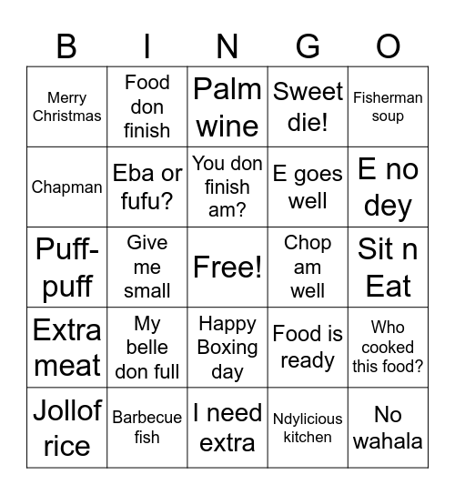 Sit n Eat with Ndylicious Kitchen Bingo Card
