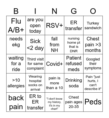ER Bingo Card