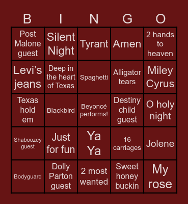 Cowboy Carter Christmas Bingo Card