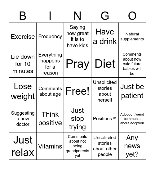 Unsolicited Comments Bingo Card