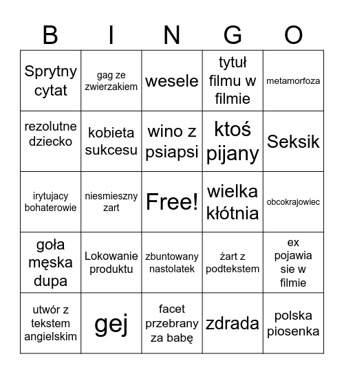 Polska komedia romantyczna Bingo Card