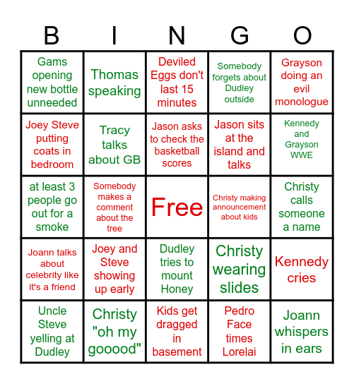 Family Bingo Card