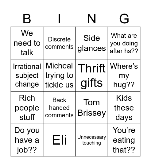 Fam Bingo Card