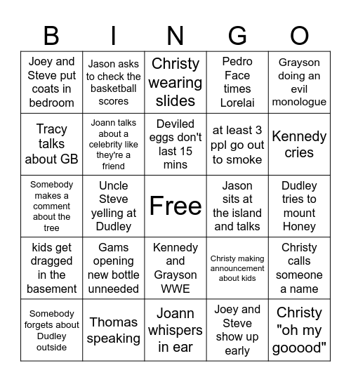 Family Bingo Card