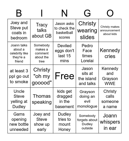 Family Bingo Card