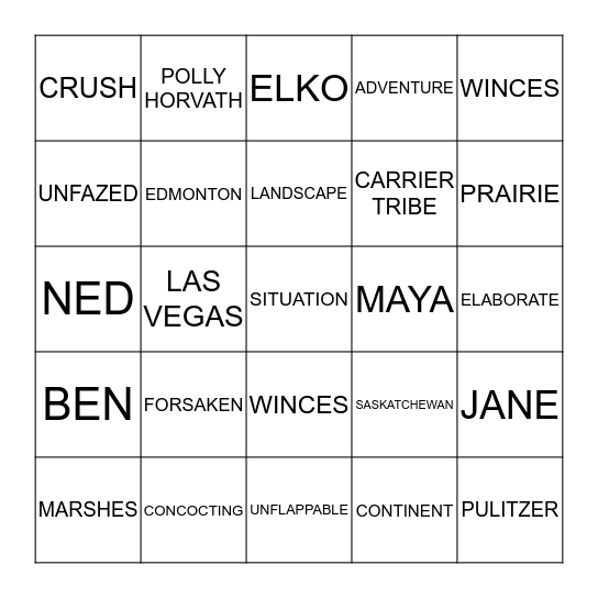 Northward to the Moon Bingo Card