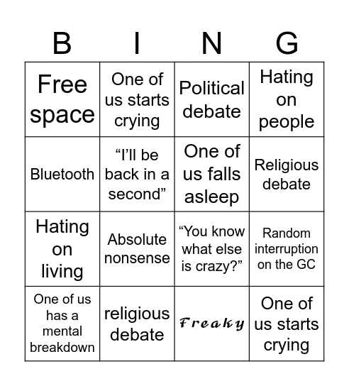 Conversational Bingo Card