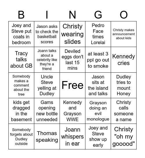 Family Bingo Card