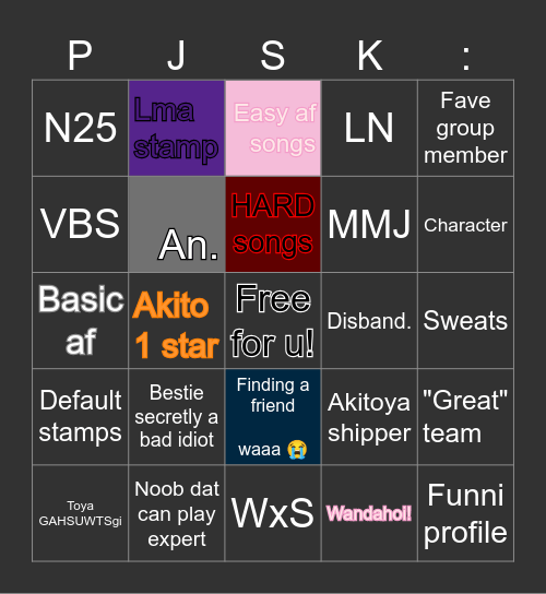 Pjsk coop bingo Card