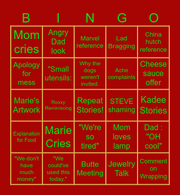 Stoner Family Christmas Bingo Card