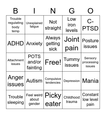 Quirky Girl Bingo Card