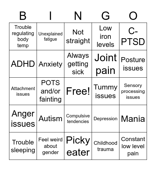 Quirky Girl Bingo Card