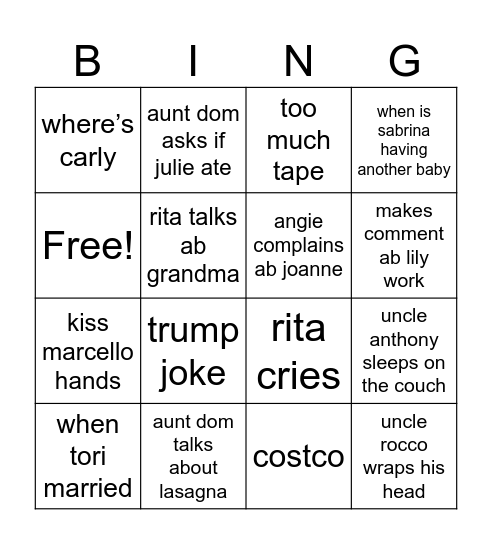 christmas 2024 Bingo Card