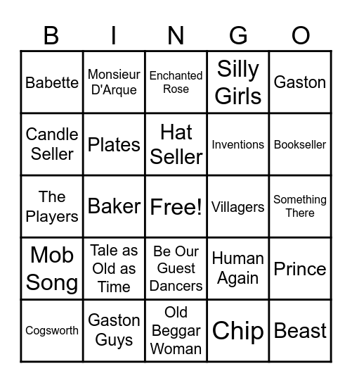 Beauty and the Beast Round Bingo Card