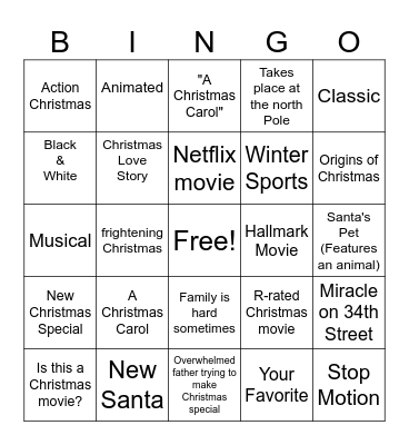 Christmas Movies Bingo Card