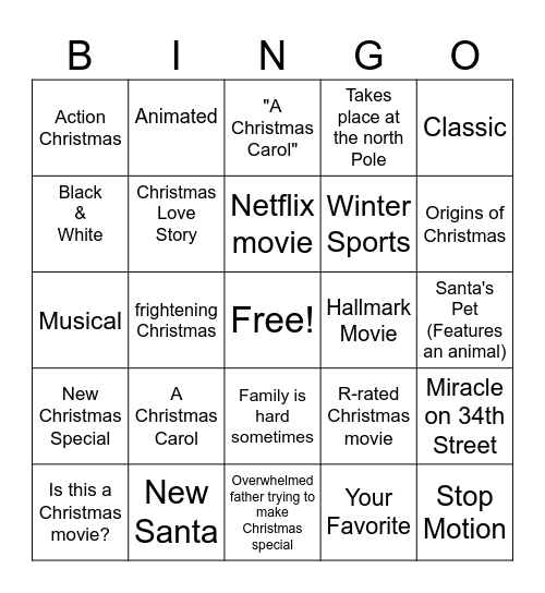 Christmas Movies Bingo Card