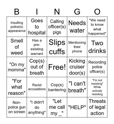 Criminal Catchphrase Bingo Card