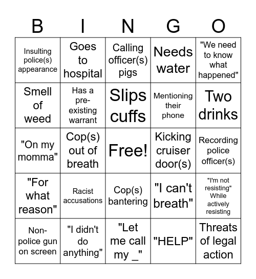 Criminal Catchphrase Bingo Card